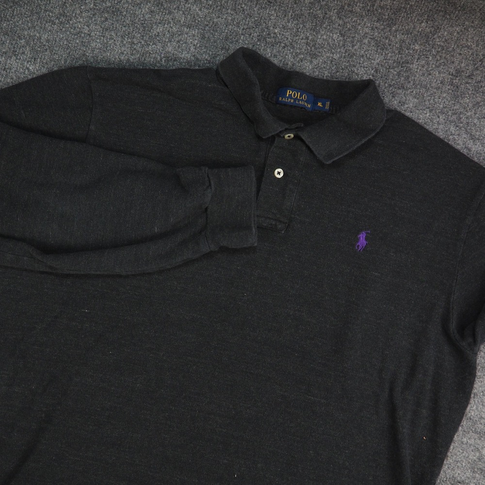 Polo Ralph Lauren Shirt Mens XL Long Sleeve Polo Black Solid Pony Logo Preppy